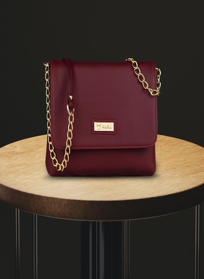 ALSU Women's Maroon trendy Sling Bag | metallic straps | vegan leather (jln-024mar) - Image 2
